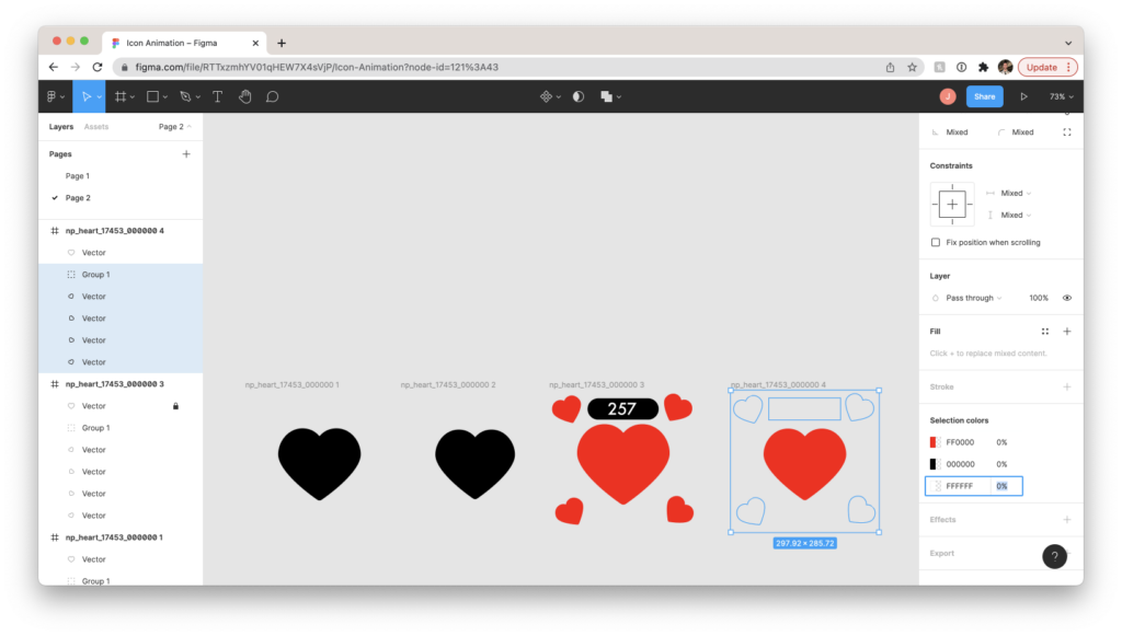 How to make a fade-out animation in Figma: Select all Noun Project icons in your frame and turn the opacity to 0% then click "Smart Animate" in the Prototype window to make a smooth animation, and your icons will fade out.