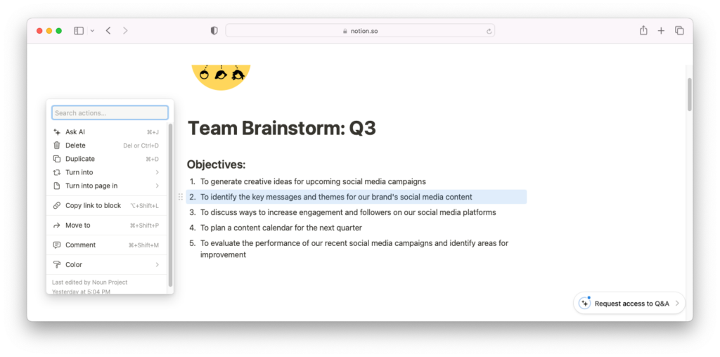 Example of how to use Notion as a team productivity tool: Notion is the best app for project management and creating team meeting notes, among many other uses. Download free icons from Noun Project to use in Notion.