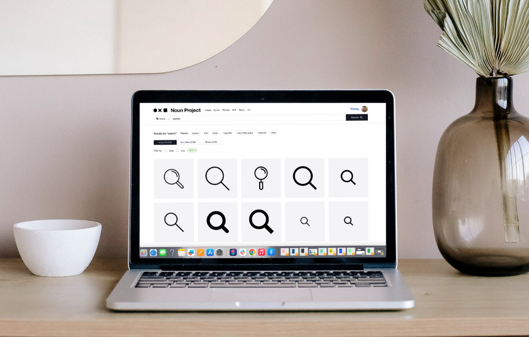 A computer showing the best UX icons on Noun Project