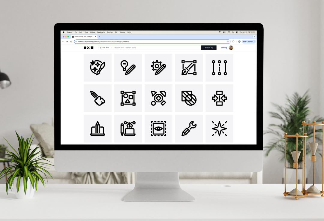 Noun Project is the best site to download matching icon sets and icons with a consistent visual style.