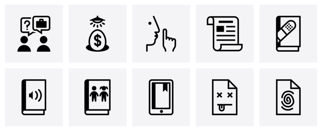 A sample of free icons on Noun Project, the top choice website for Public Domain icons that do not require attribution.