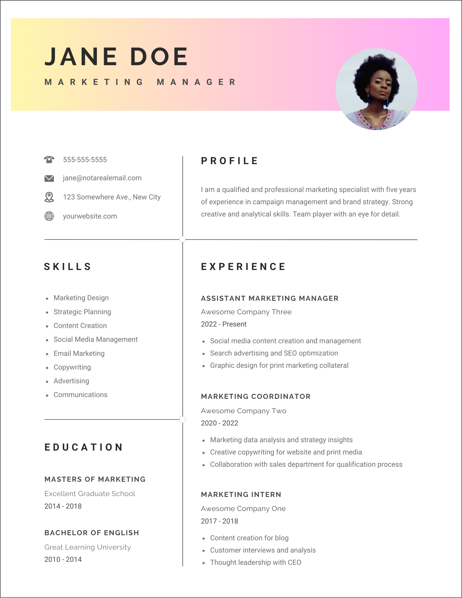 An example marketing resume with icons. Noun Project offers the best icons for resumes. Find thousands of free resume icons at Noun Project.